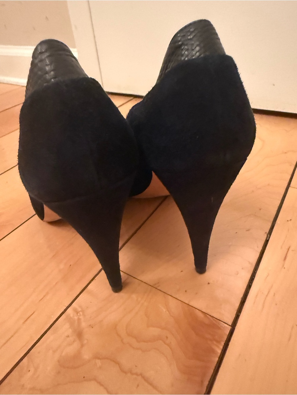 Cynthia Vincent Black Suede Pump with Textured Vamp - Picture 2 of 5